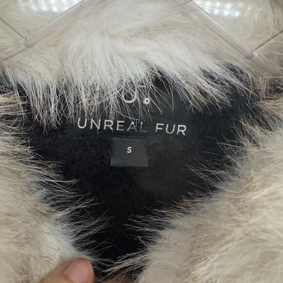 Unreal Fur Aviator Jacket Small Black Bomber Vegan Wet Look Leather Fur Collar - Picture 9 of 14